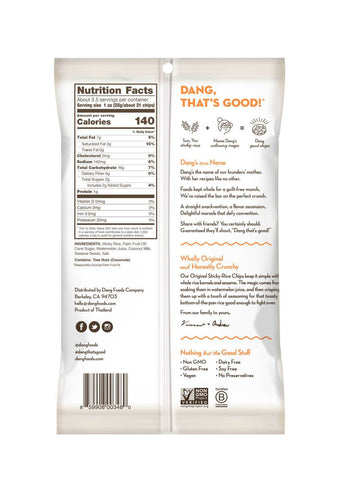 Dang Sticky Rice Chips Original Recipe Back of Bag
