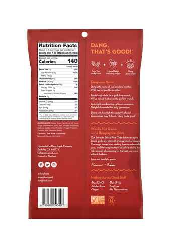 Dang Sticky Rice Chips Sriracha Spice Back of Bag