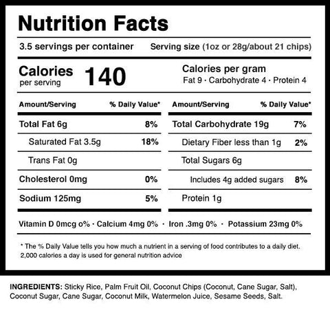 Dang Sticky Rice Cakes Coconut Crunch Nutrition and Ingredient Facts