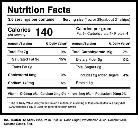 Dang Sticky Rice Cakes Original Sesame Nutrition and Ingredient Facts