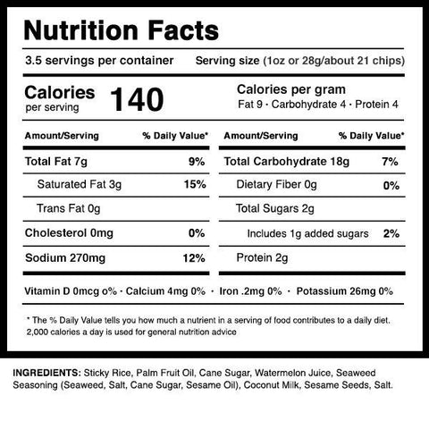 Dang Sticky Rice Cakes Savory Seaweed Nutrition and Ingredient Facts
